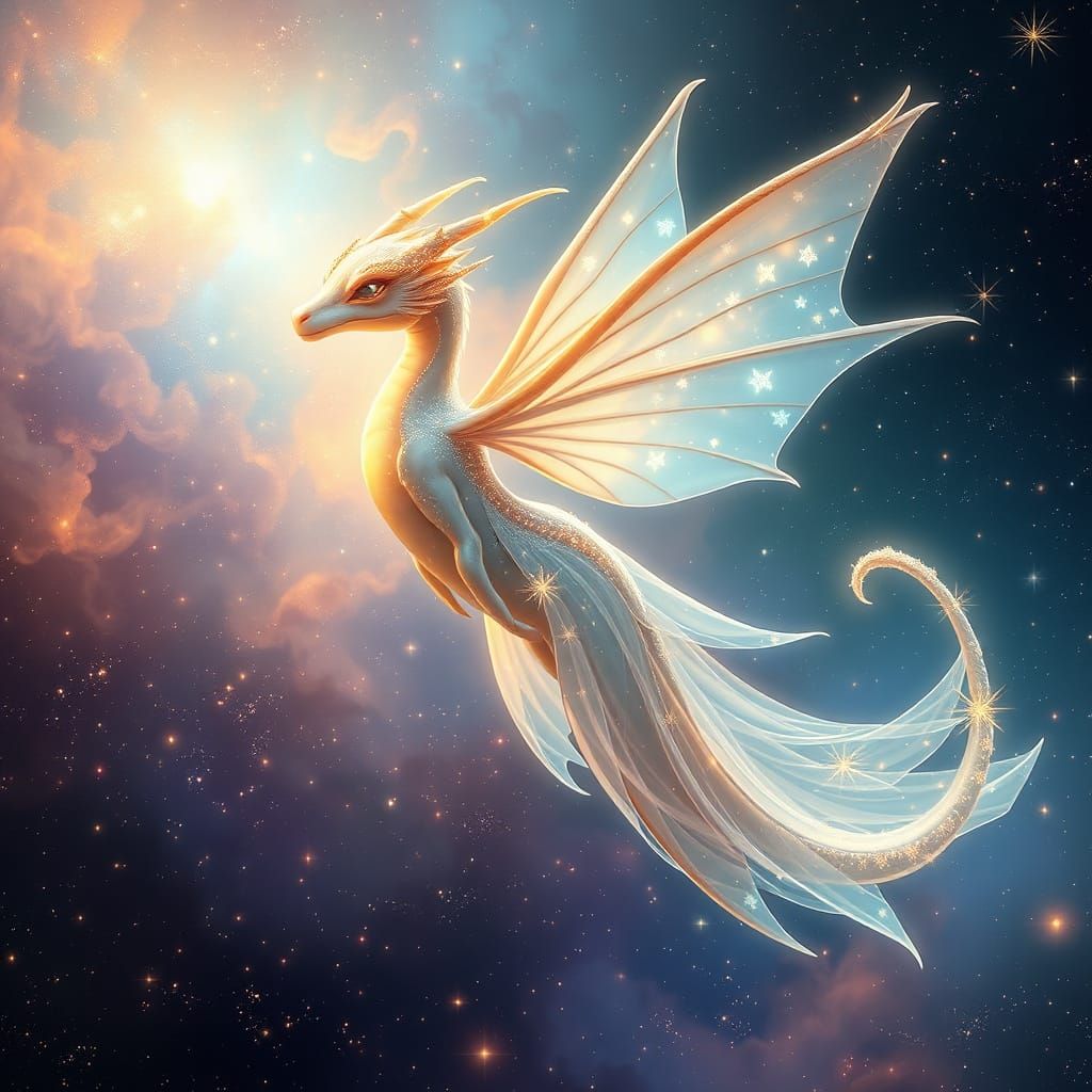 Ethereal Celestial Pixie Soars Through Vibrant Nebula