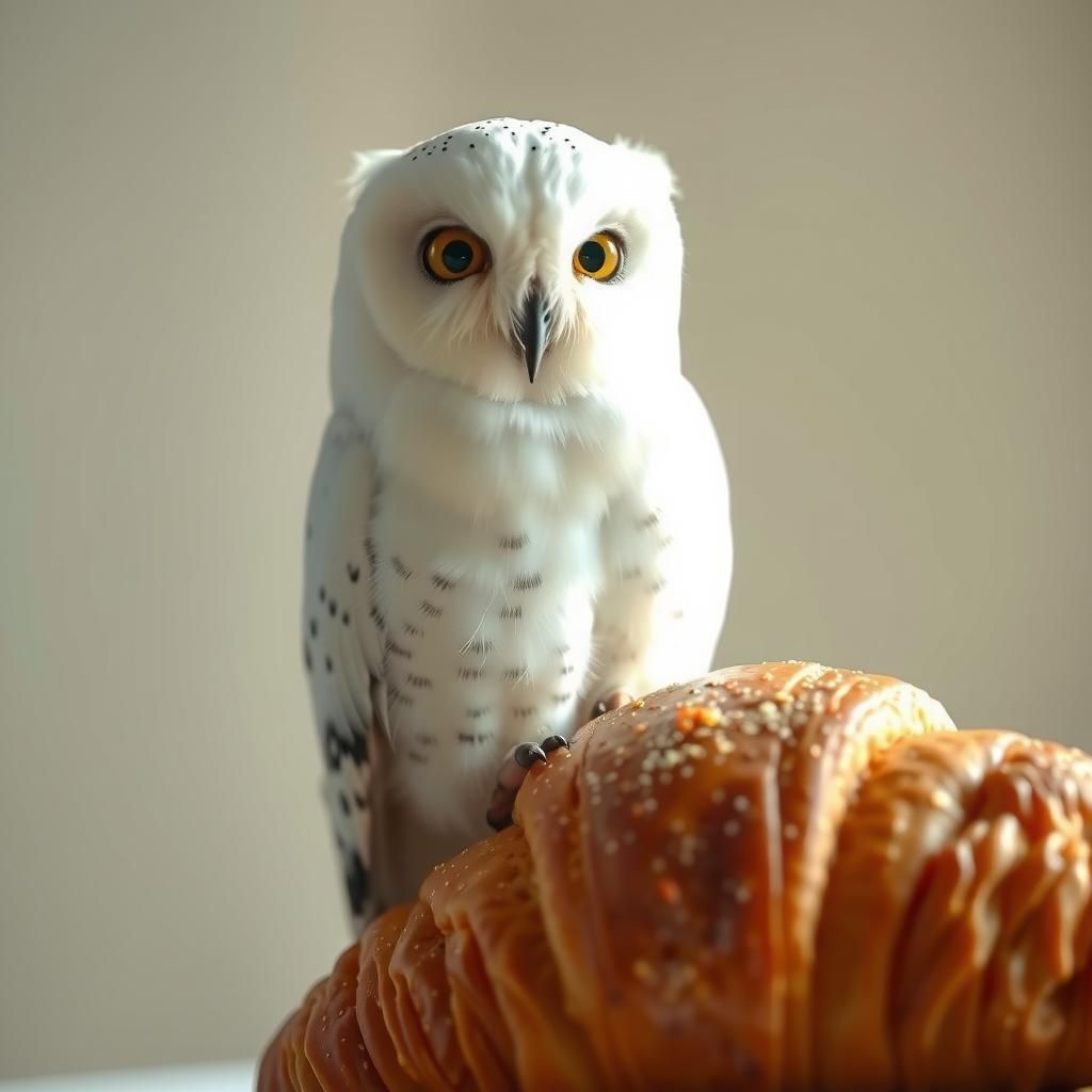 Owl on Croissant: Whimsical Illustration