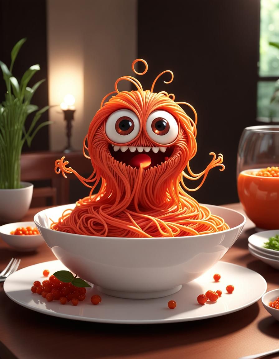 Charming Spaghetti Monster in a Bioluminescent Fantasy