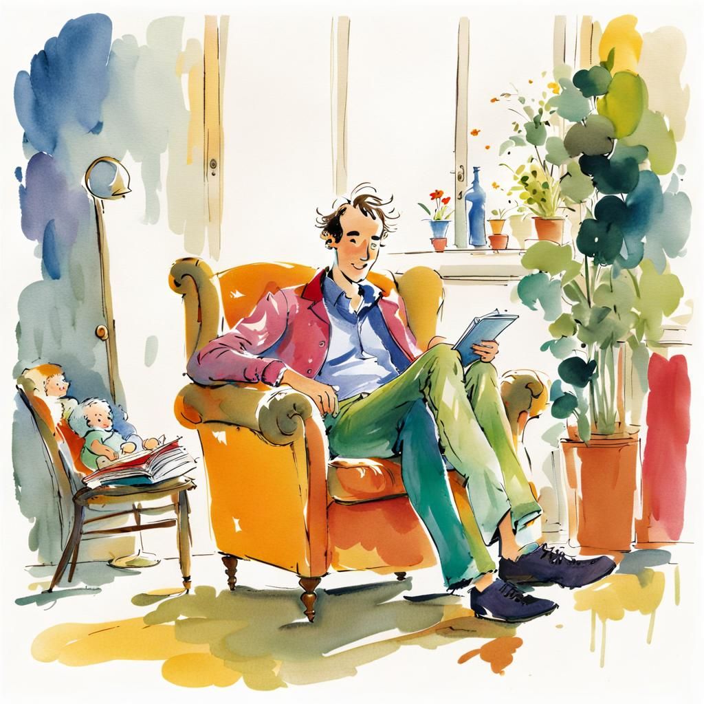 Dad in Colorful Pants, Quentin Blake Style