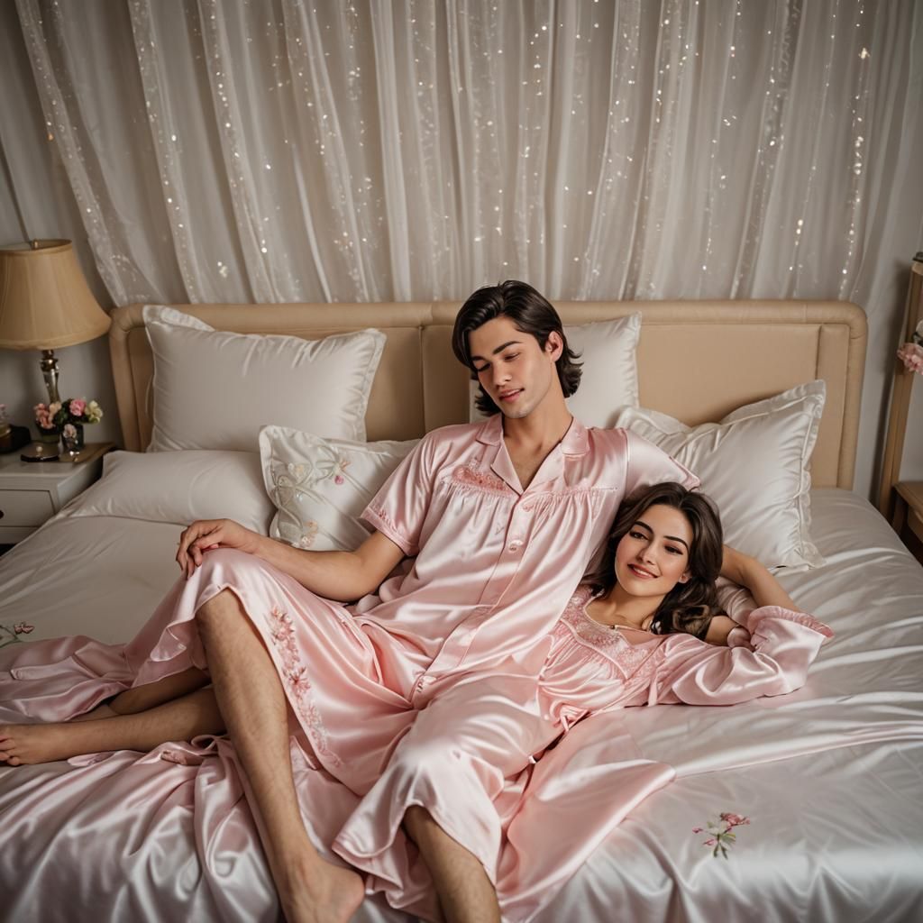 Boy Crossdressing in Nightgown, Watched by Smiling Girl