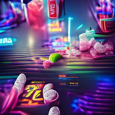 Vibrant 1980s Arcade with Neon and Holographic Elements
