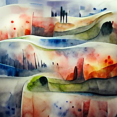 Abstract Watercolor Landscape: Past and Future