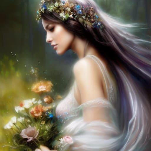 Medieval Woman in Enchanted Forest Digital Art
