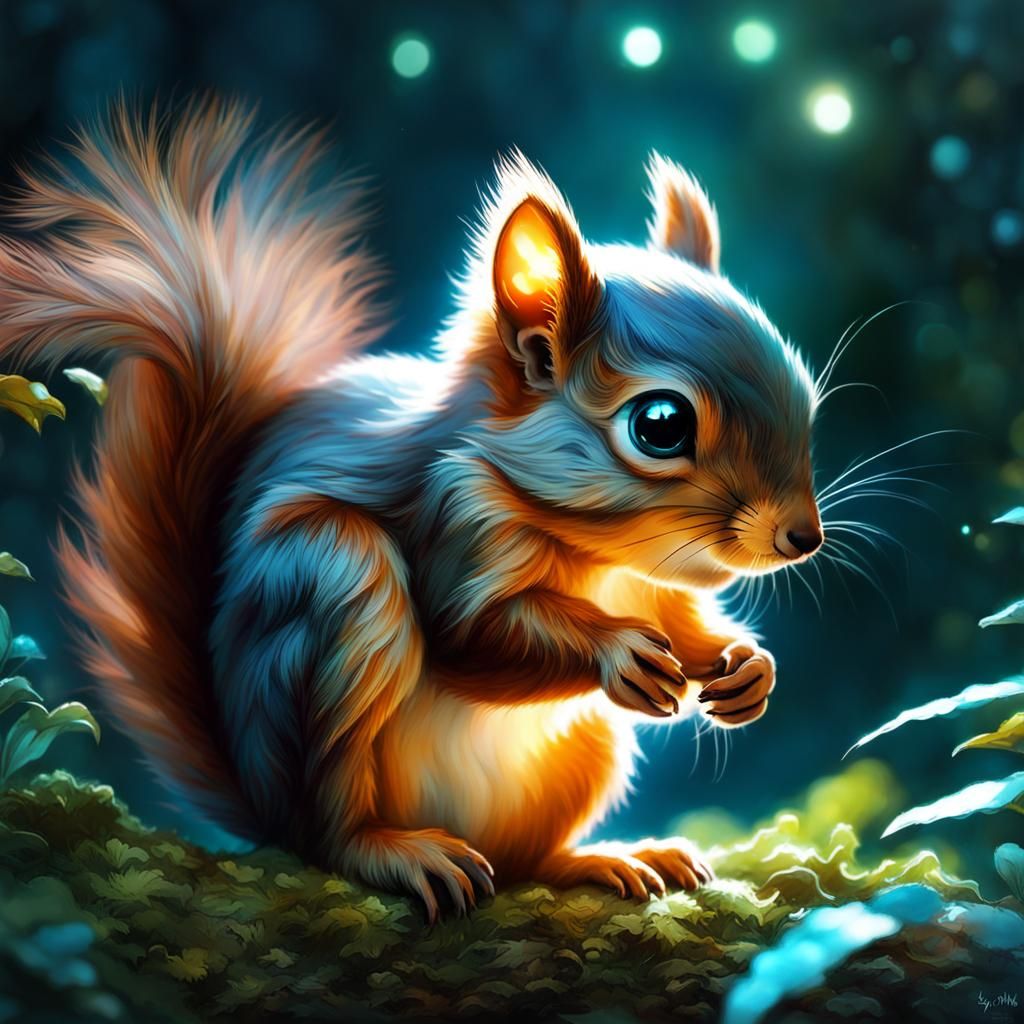 A whimsical adorable cute baby chibi squirrel♥️♥️
