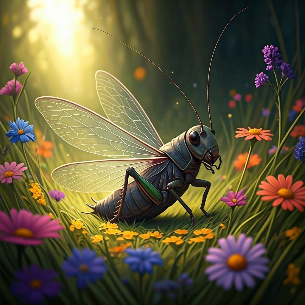 Enchanted Grig in Dreamlike Wildflower Meadow