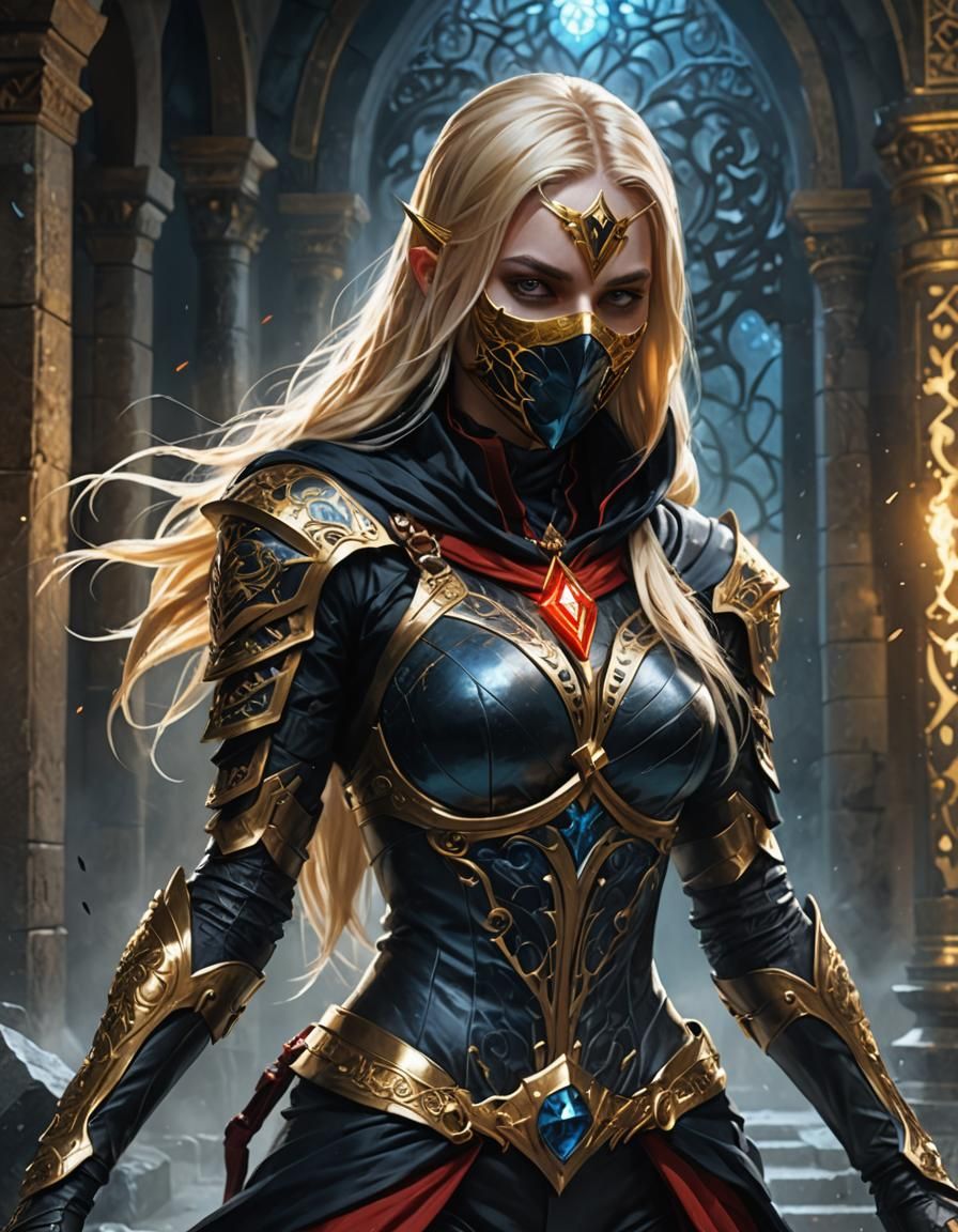 Fantasy Assassin in Mystical Temple: Digital Art