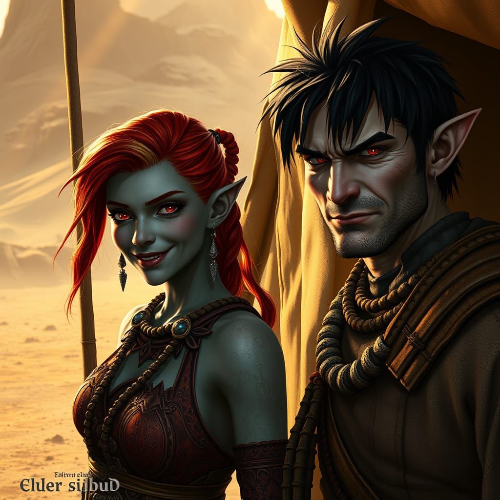 Ashlander Couple in Morrowind Desert Camp