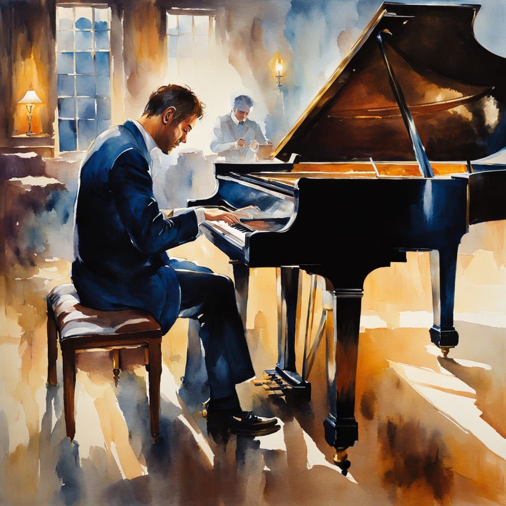 Elegant Piano Bar Scene in Watercolour