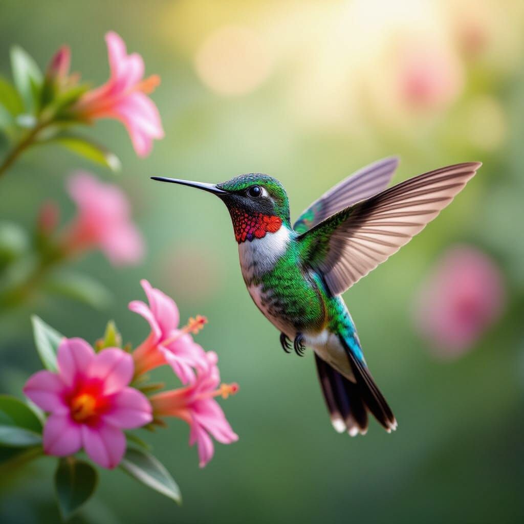 Vibrant Ruby-Throated Hummingbird in Flight
