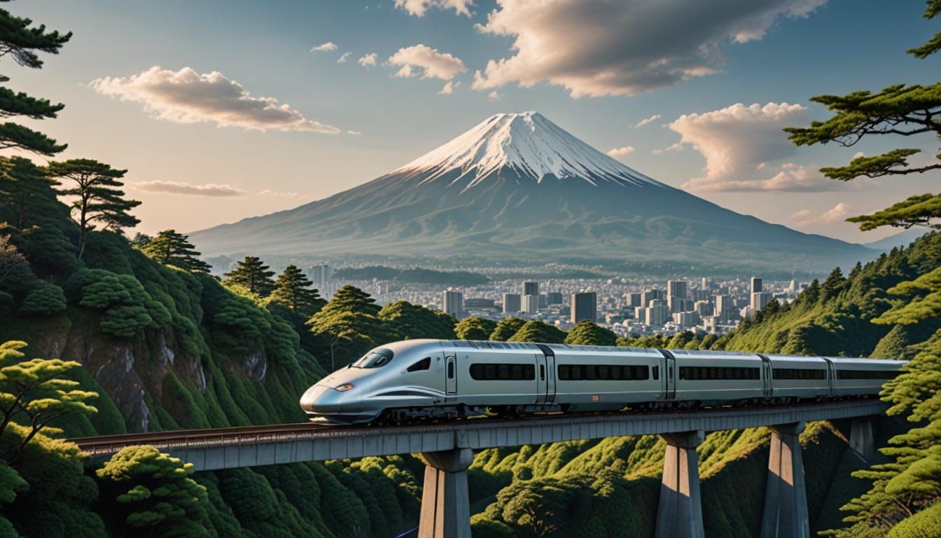 Japanese Bullet Train Speeds Past Majestic Mount Fuji in Gol...