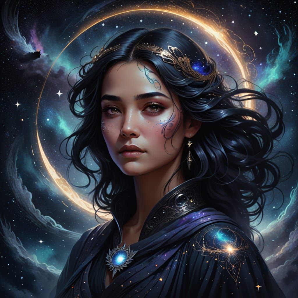 Ethereal Goddess Rises from Celestial Vortex in Vibrant Digi...