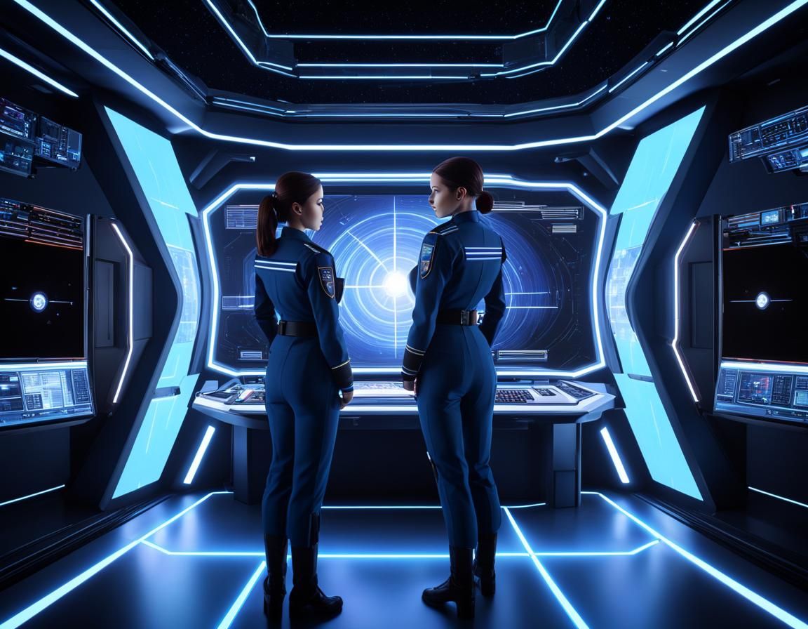 Holographic Projection of Female Officer from Central Consol...