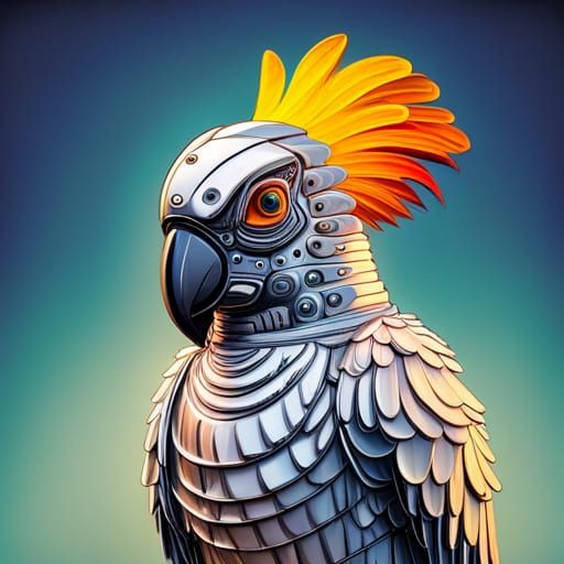 Cockatoo Robot in Retrofuturistic Style
