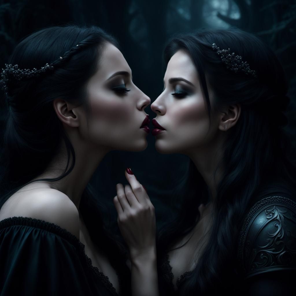 Dark Fantasy Art: Two Women Kissing