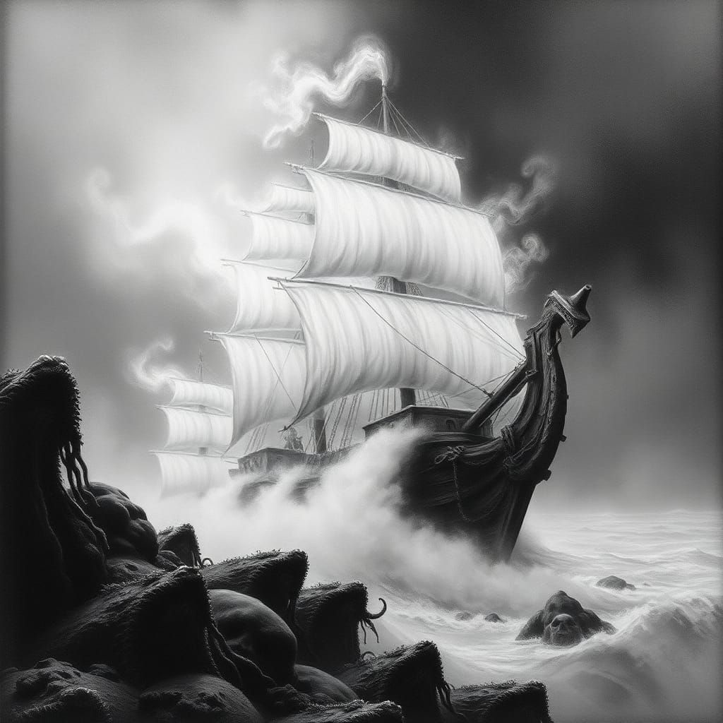 Ghostly Shipwreck in Stormy Bermuda Triangle