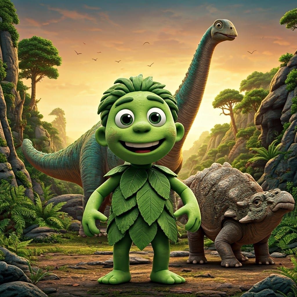 Vibrant Prehistoric Adventure in Whimsical Claymation Style