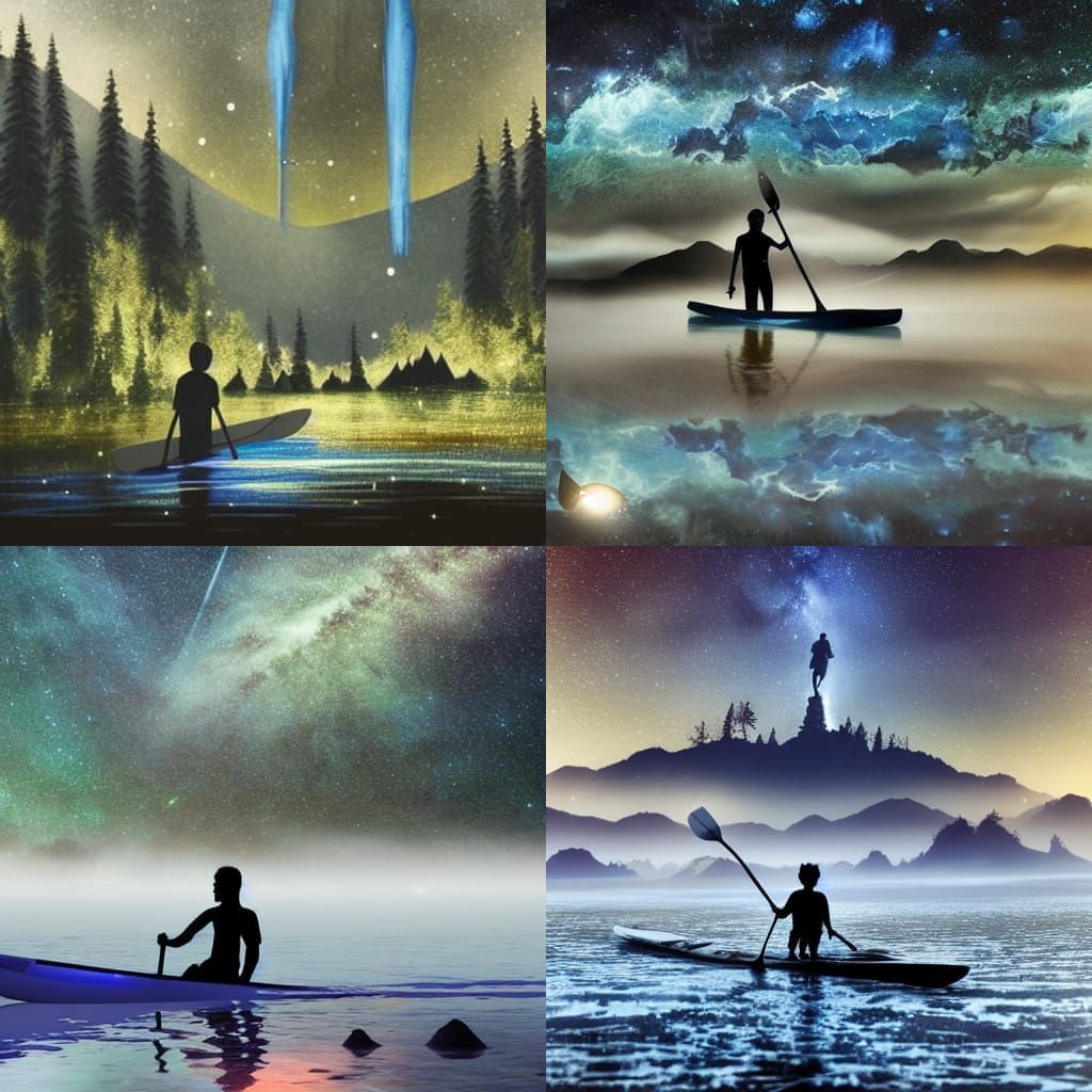 Epic Silhouette Paddling into the Unknown: Fantasy Art