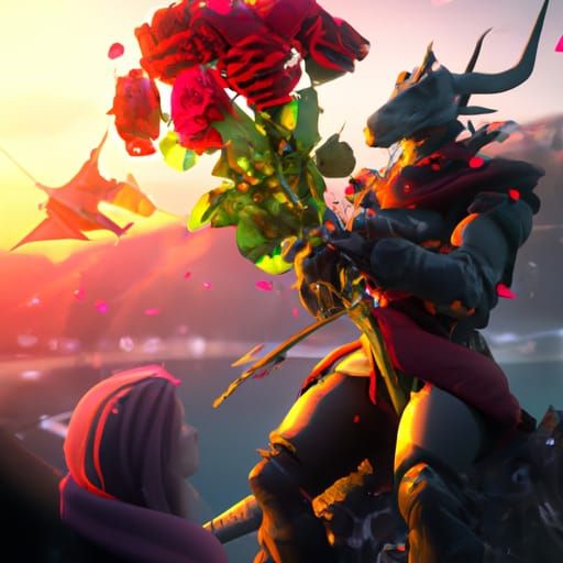 Dragon Offers Roses: Fantasy Valentine's Day Art