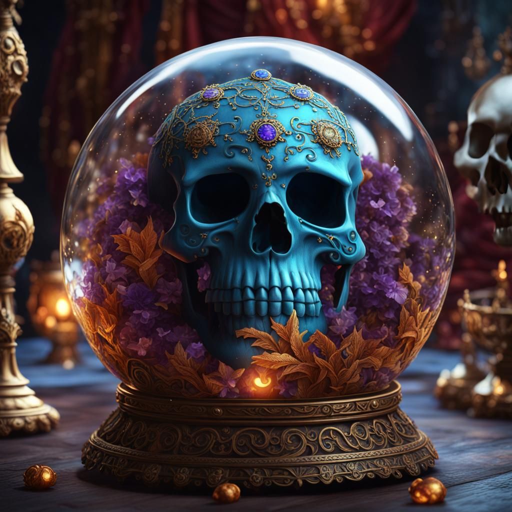 Ornate Skull with Crystal Ball: Fantasy Art