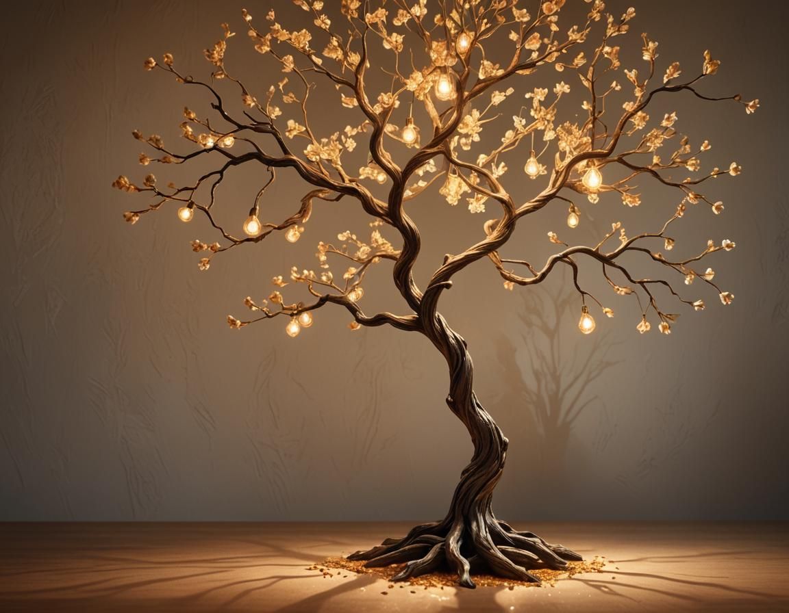 Tree Lamp in Cozy Room: Hyperrealistic Concept Art