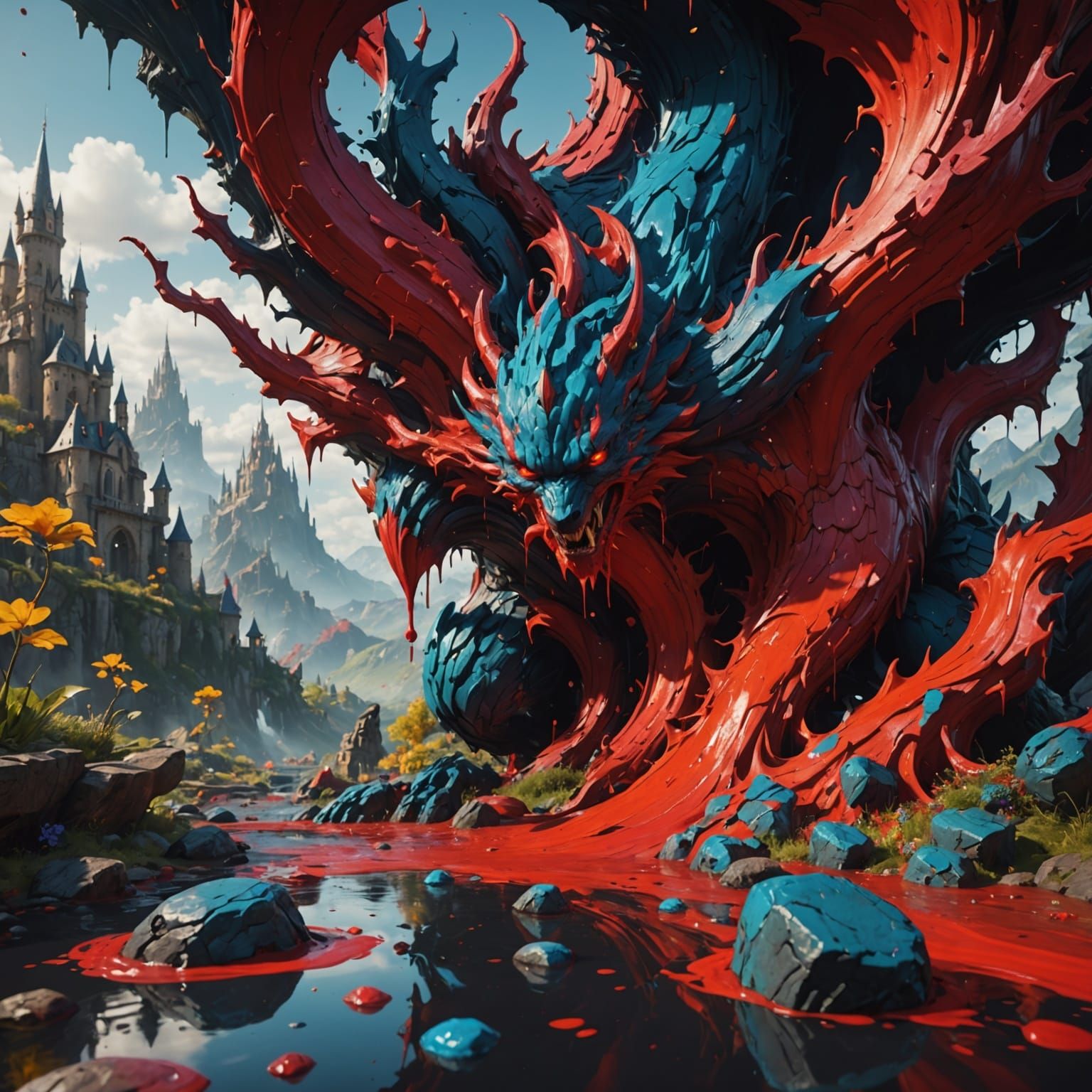 Vibrant Dragons in Bold, Colorful Brushstrokes