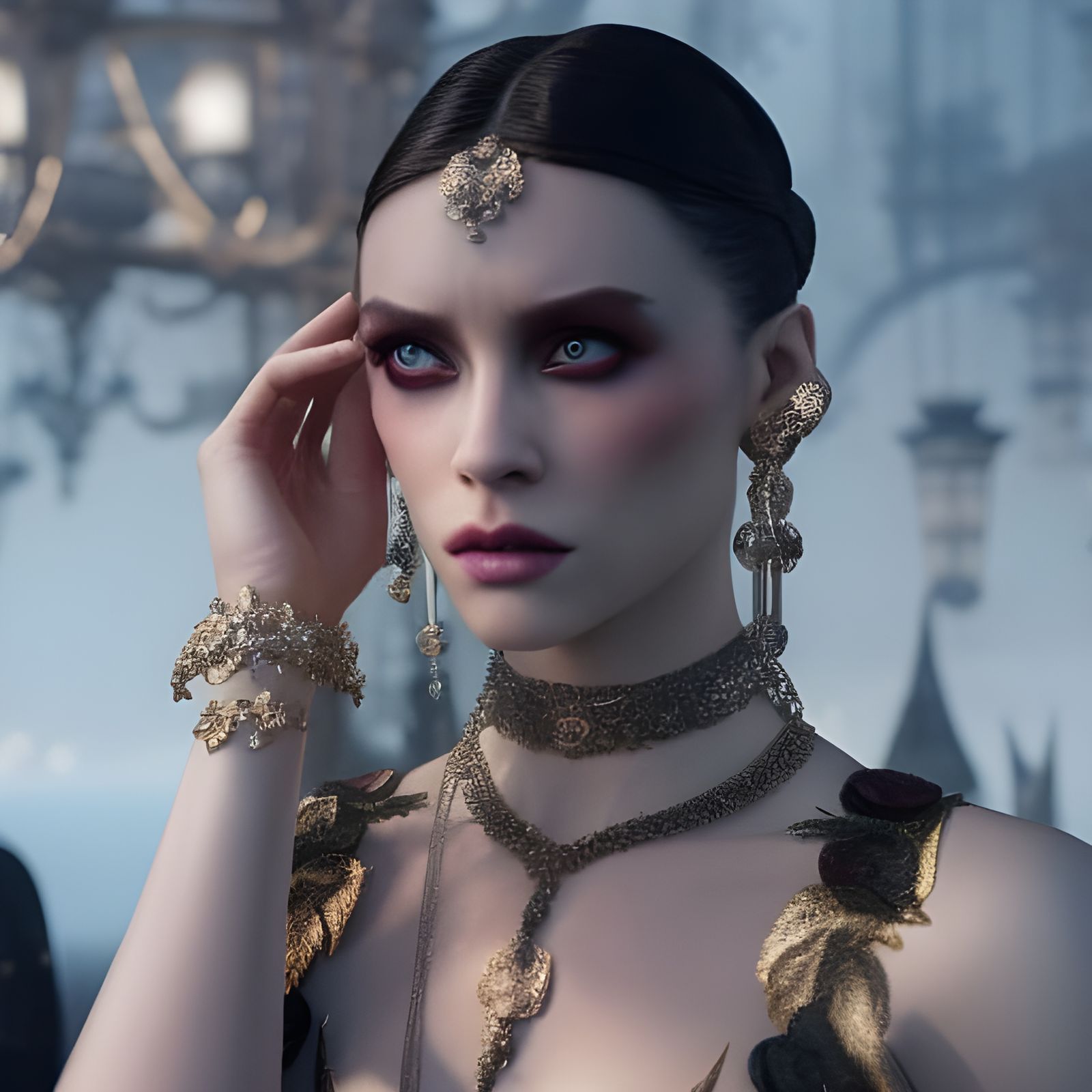 Gorgeous Moon Goddess Portrait in Art Nouveau Style