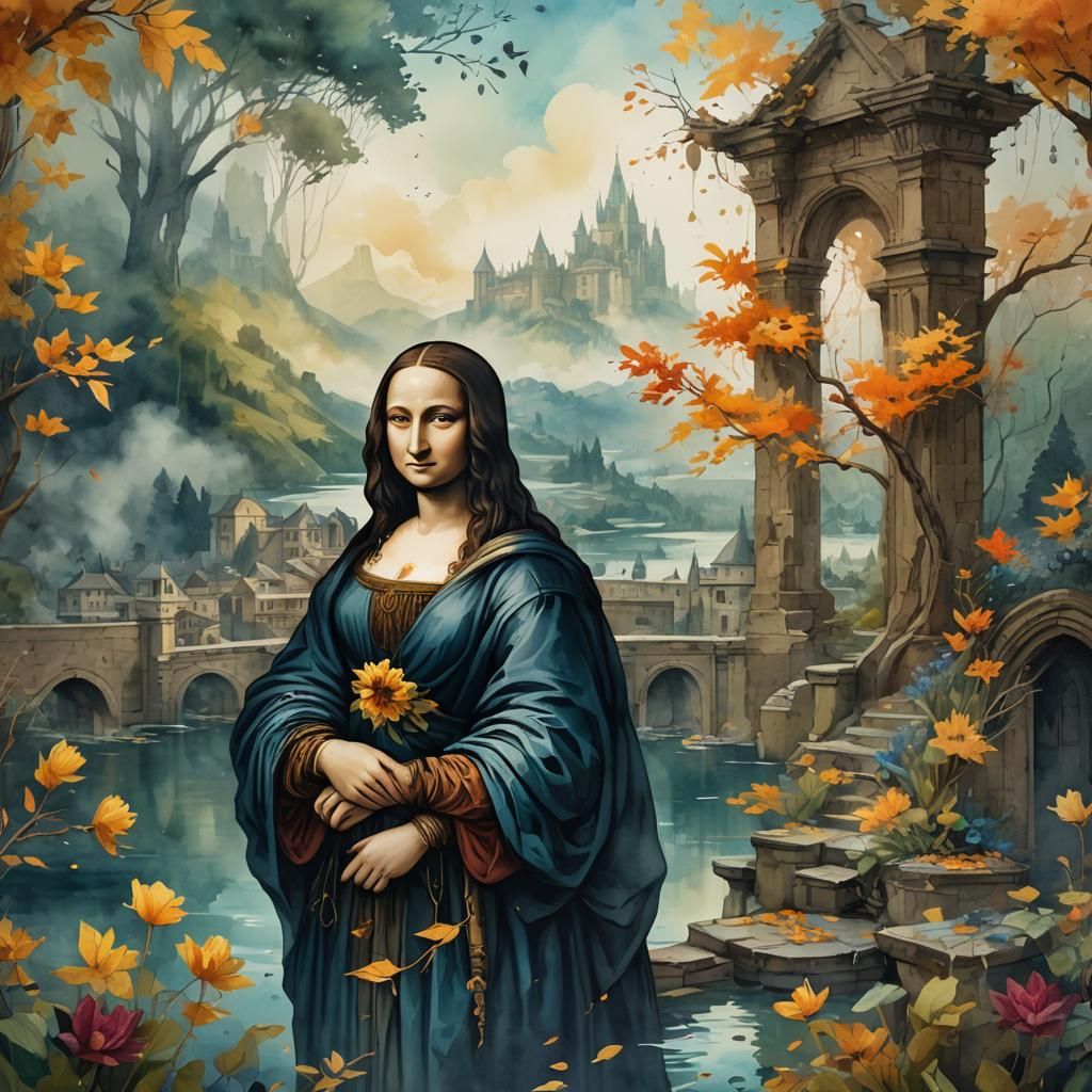 Mona Lisa in Watercolour Style