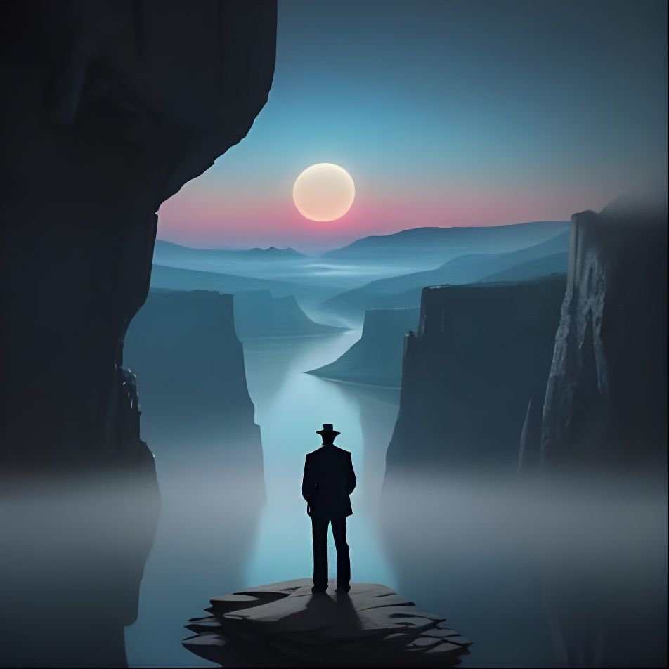 Surreal Cliffside View in Magritte Style