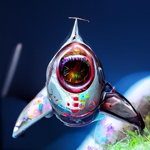 Cute Neon Shark in Steampunk Biopunk Style