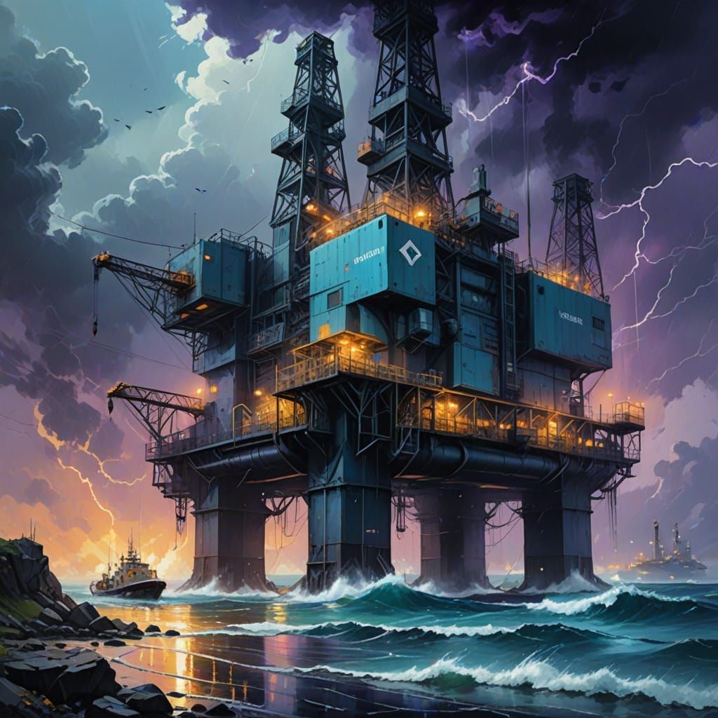 Sci-Fi Oil Rig Concept Art in Vibrant Colors