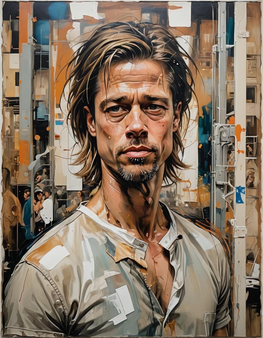 Dismayed Brad Pitt: Rococo Caricature in Saville Style