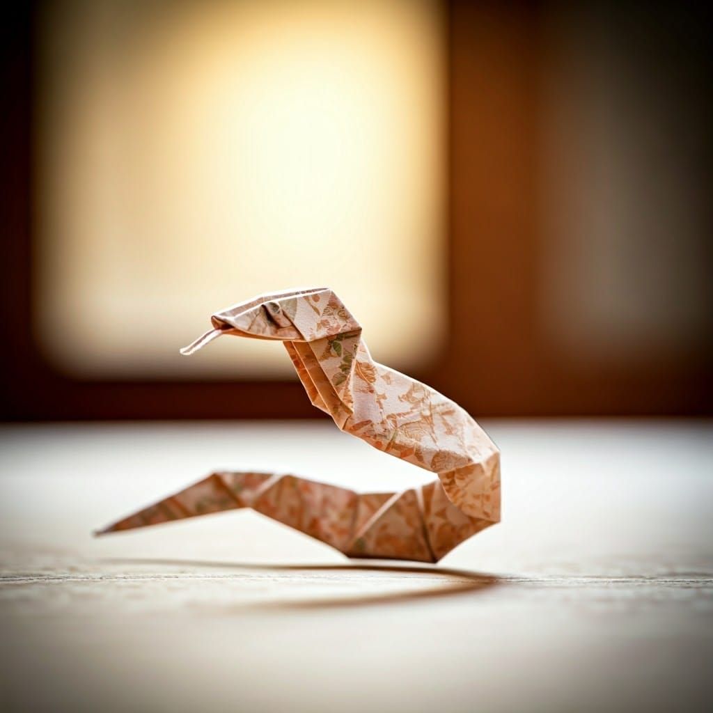 Intricate Origami Serpent in Takashi Murakami Style