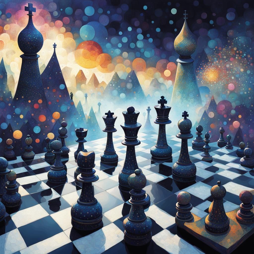 Psychedelic Chessboard Illustration in Pointillism Style