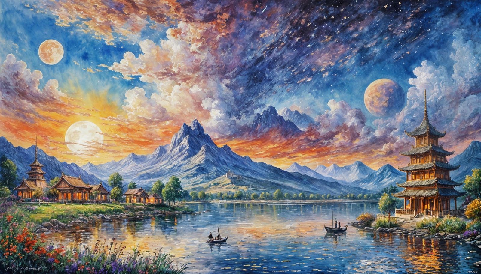 Celestial Sky over Ancient Chinese Landscape