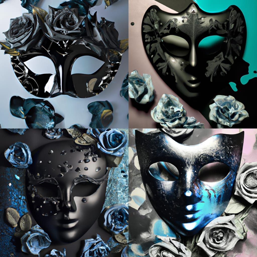 Intricate Black Masquerade Mask with Roses, Splash Art