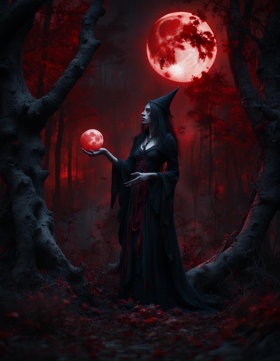 Dark Witch Moon Ritual in Dark Forest