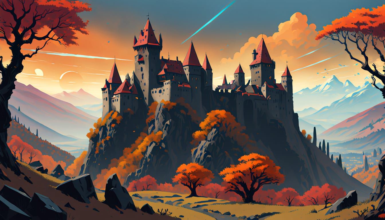 Bran Castle at Sunset: A Dramatic, Hyperreal Landscape