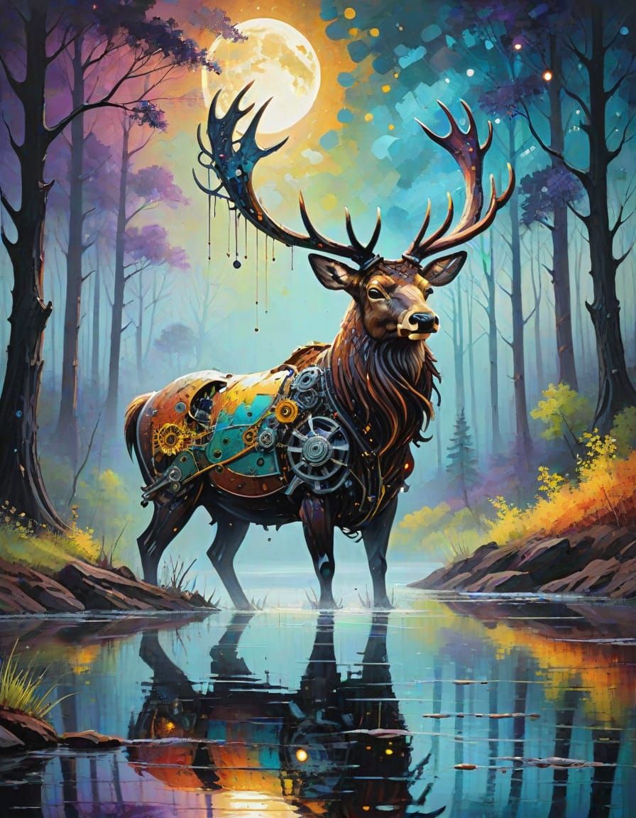 Luminous Steampunk Stag with Stardust Antlers