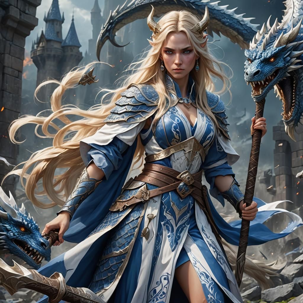 Dragon Scale Woman Warrior with Battle Axe