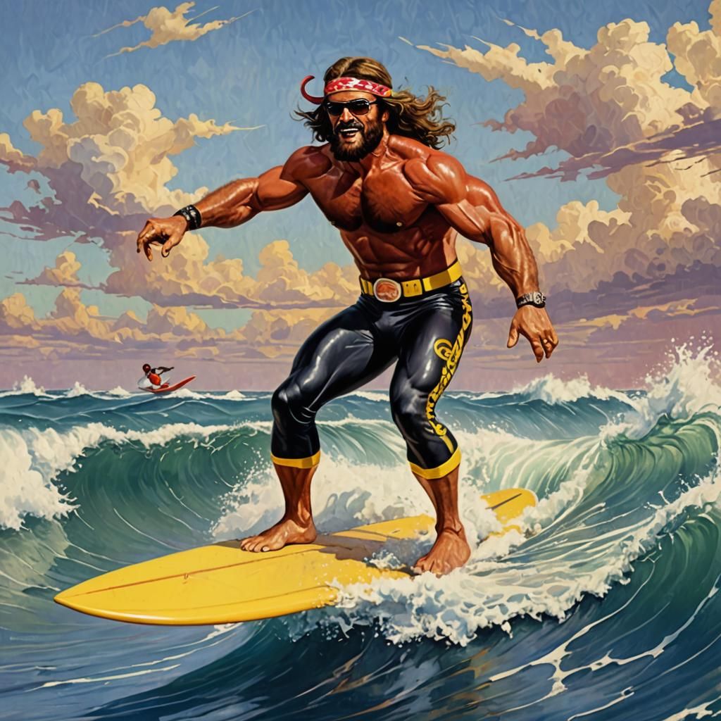 Macho Man Surfing a Powerful Wave