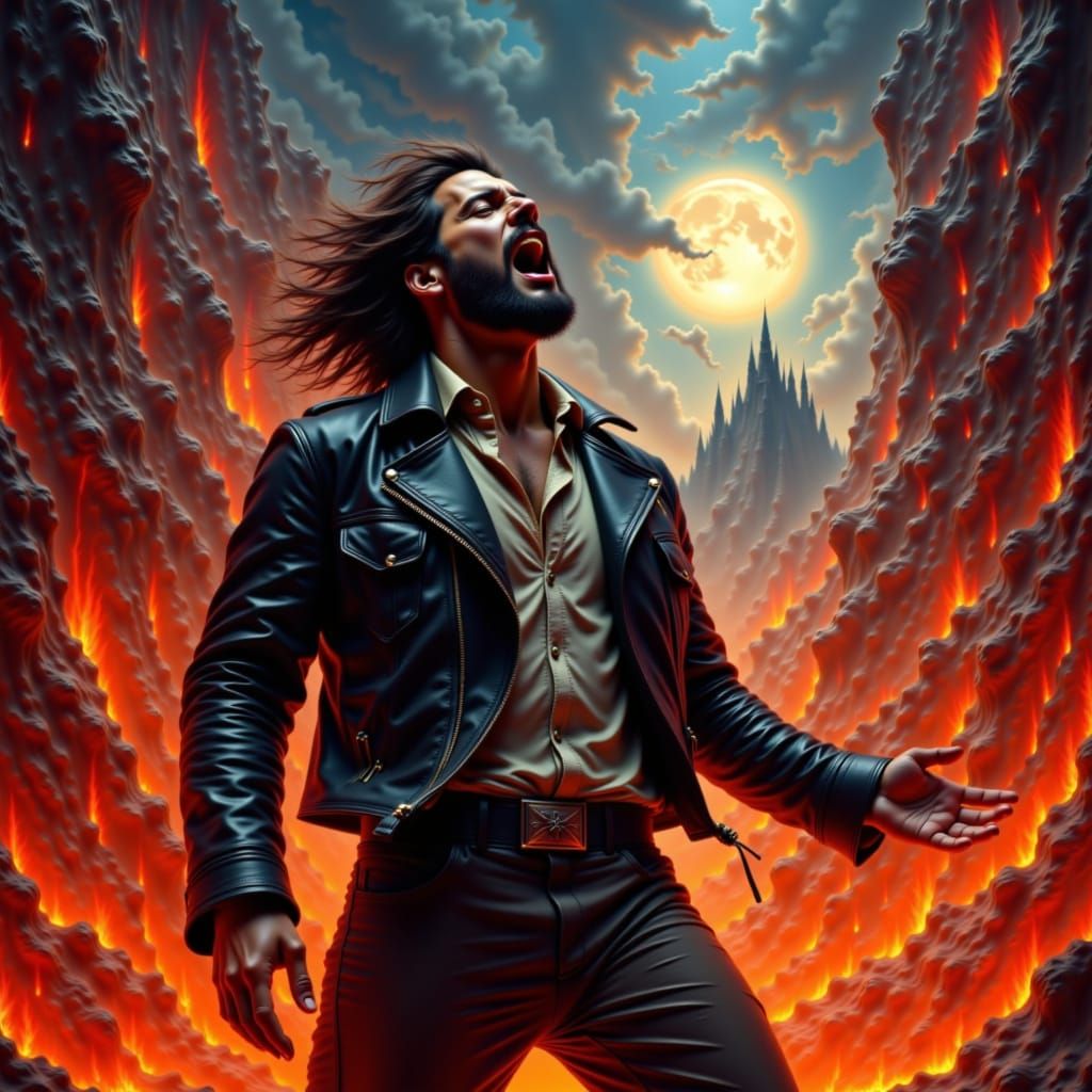 Epic Digital Painting of a Singer in a Fiery Hellscape