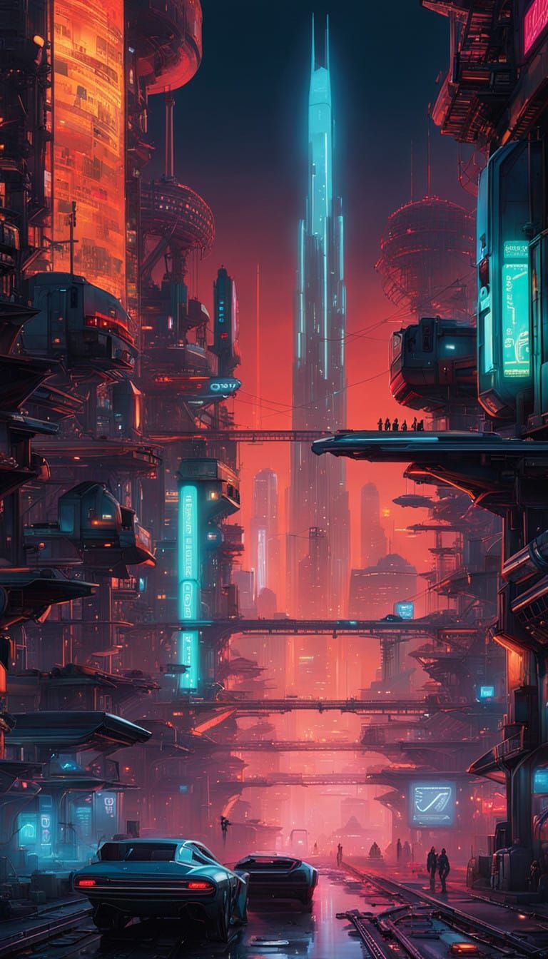 Cyberpunk Metropolis Unfolds Under Neon Skies