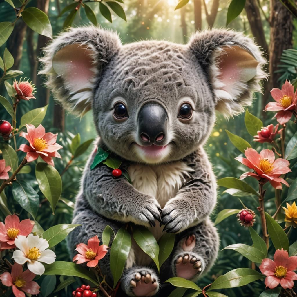 Chibi Christmas Koala in Lush Forest