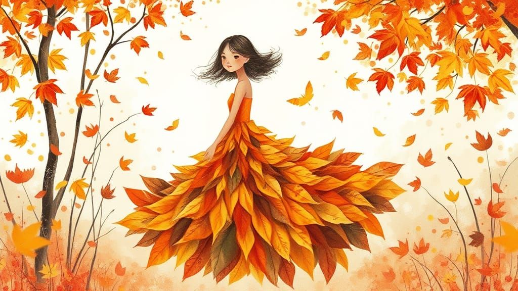Autumn Leaf Fairy in Gouache Watercolor Style
