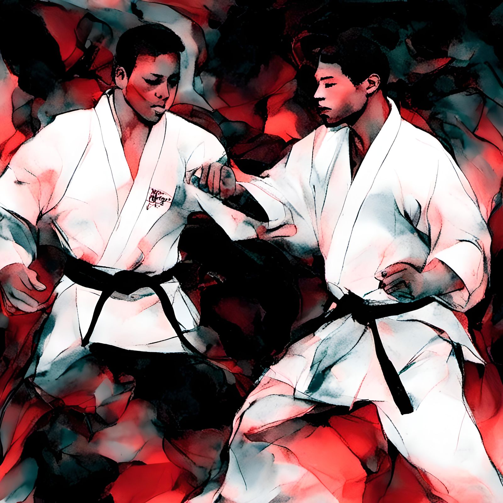 Alcohol Ink Karate Master and Apprentice