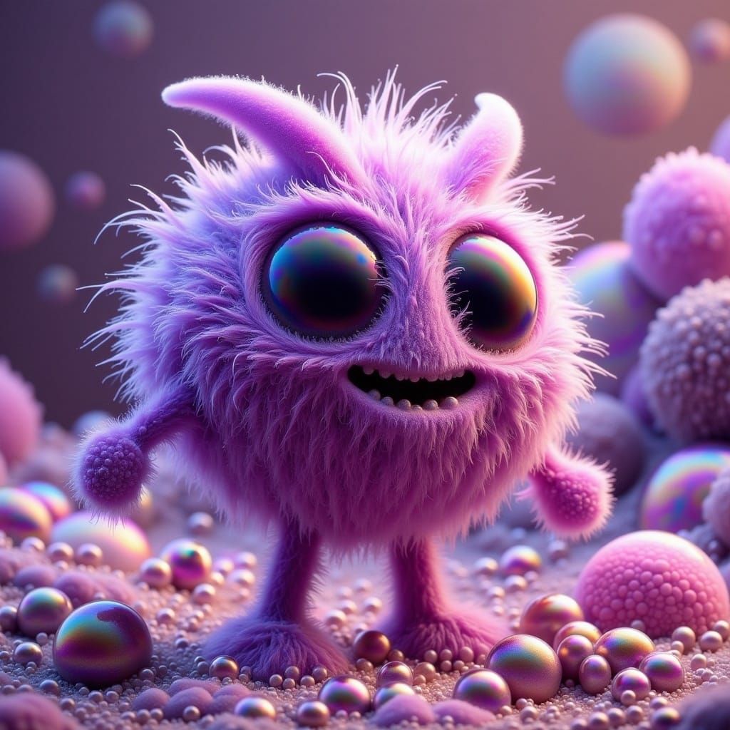 Cute Purple Creature Plays in Candyland Landscape