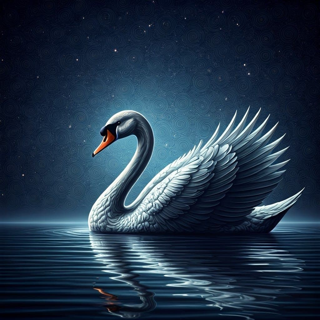 Celestial Swan Glides Across Starry Lake in Ethereal Cosmic....