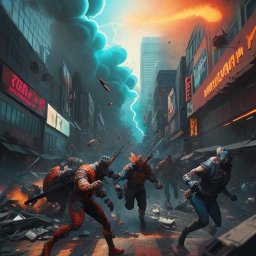 Dynamic Comic Book Scene: Panic in City Streets