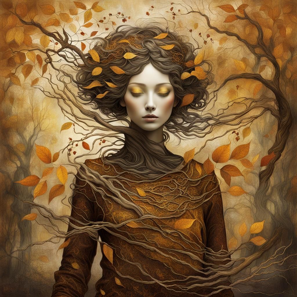 Ethereal Willow Girl in Autumnal Hues